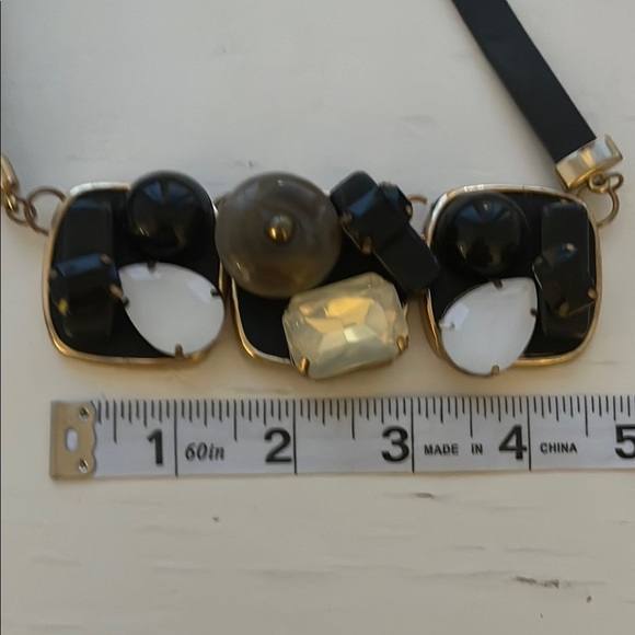 NWOT Leather Gold Accent Chunky Black White Brown Statement Necklace - Picture 9 of 11
